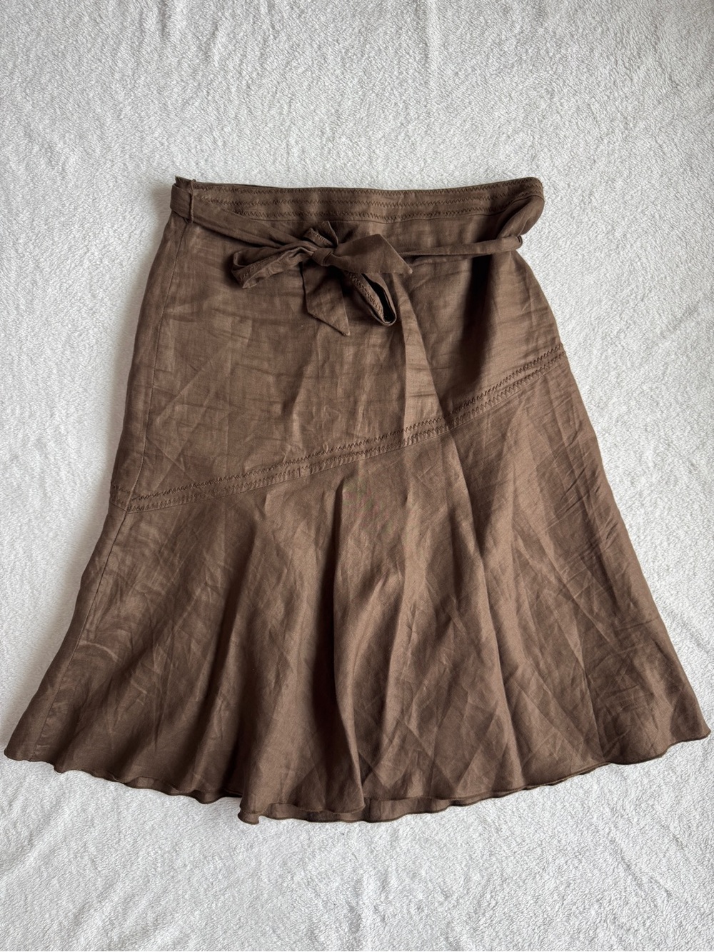 100% Linen Brown Tie-Waist Skirt
